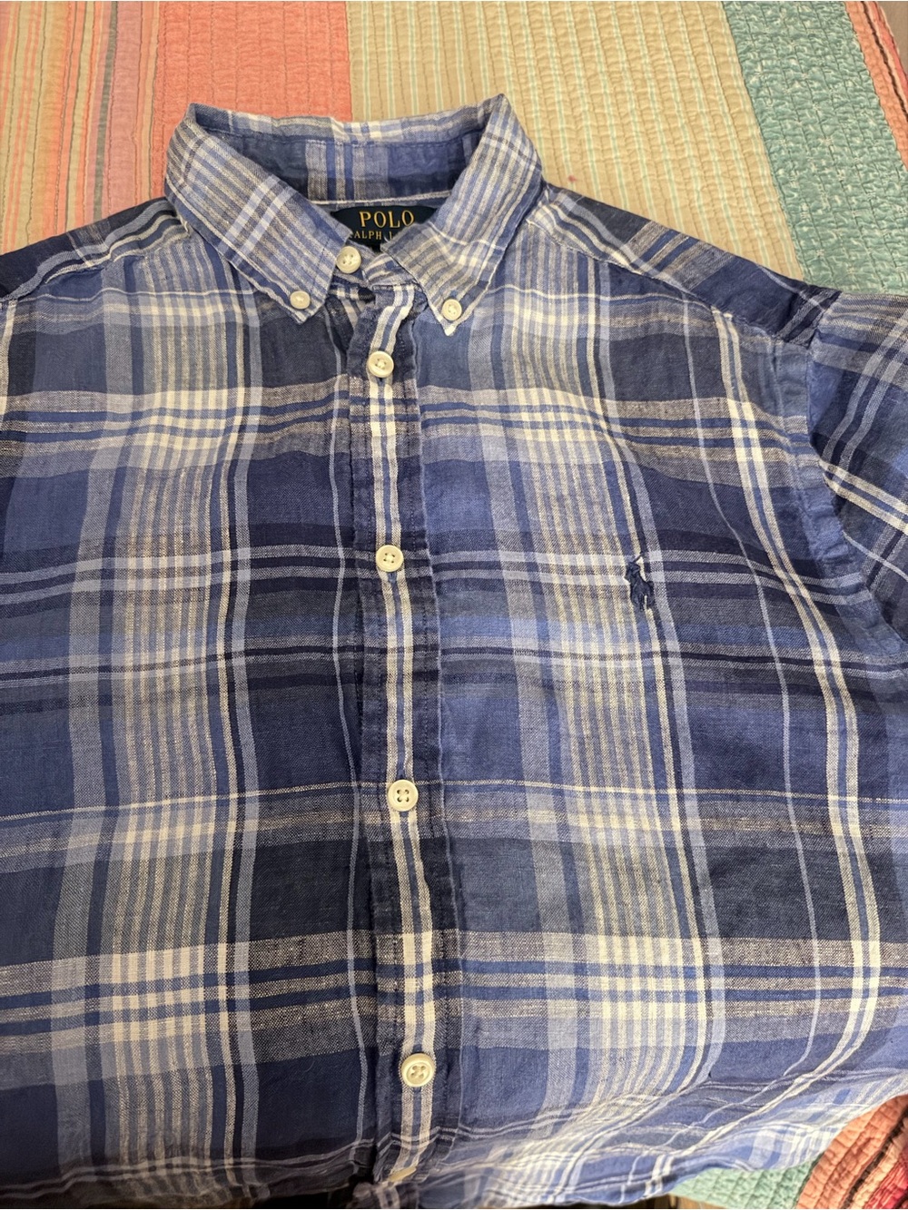 Polo by Ralph Lauren Blue Plaid Shirt with Yellow Logo - Picture 2 of 8